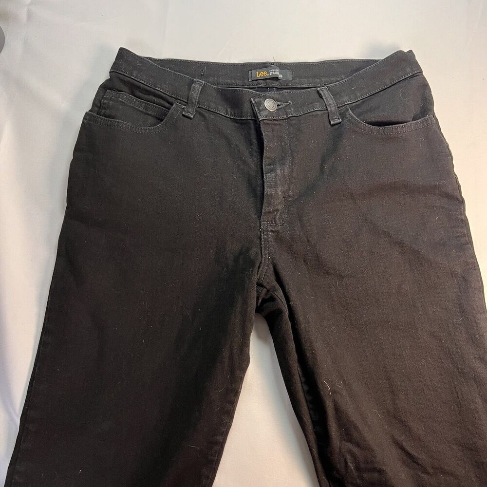 Lee Relaxed Fit Straight Leg Black Jeans Womens 8‎ Short Mid Rise